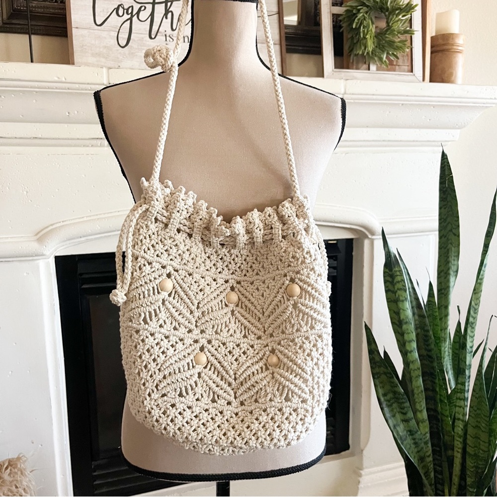 Women's Macrame Bag, Crochet Crossbody Bag, Handmade Macrame Rope Bucket Bag